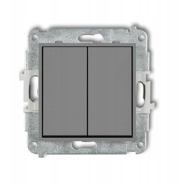 Karlik Mechanizm łącznika zwiernego, dwubiegunowego, dwa klawisze bez piktogramów, osobne zasilanie, szary mat 27IWP-44.2