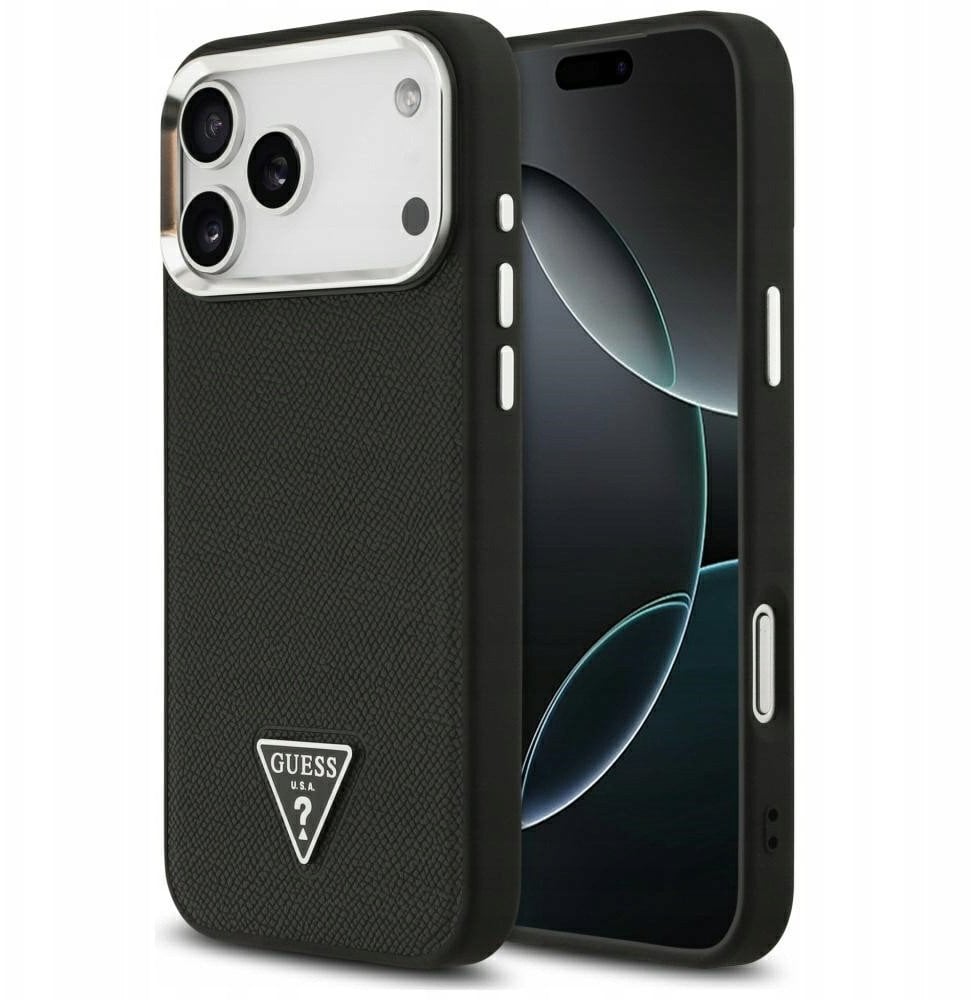 Etui Guess Grained Triangle Logo MagSafe do iPhone 17 Pro czarny