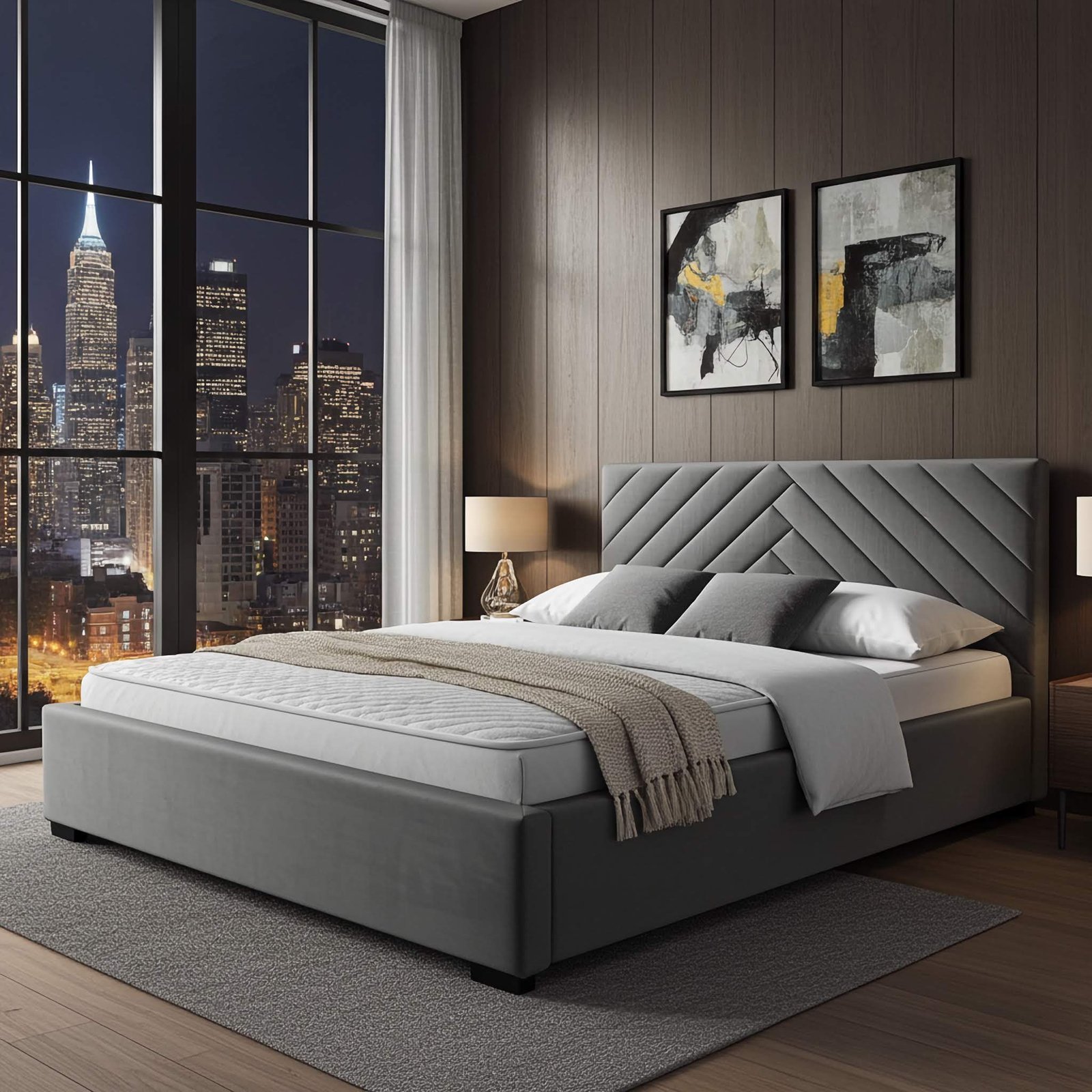 Łóżko tapicerowane TODI 90x200 szare welur pojemnik stelaż metalowy