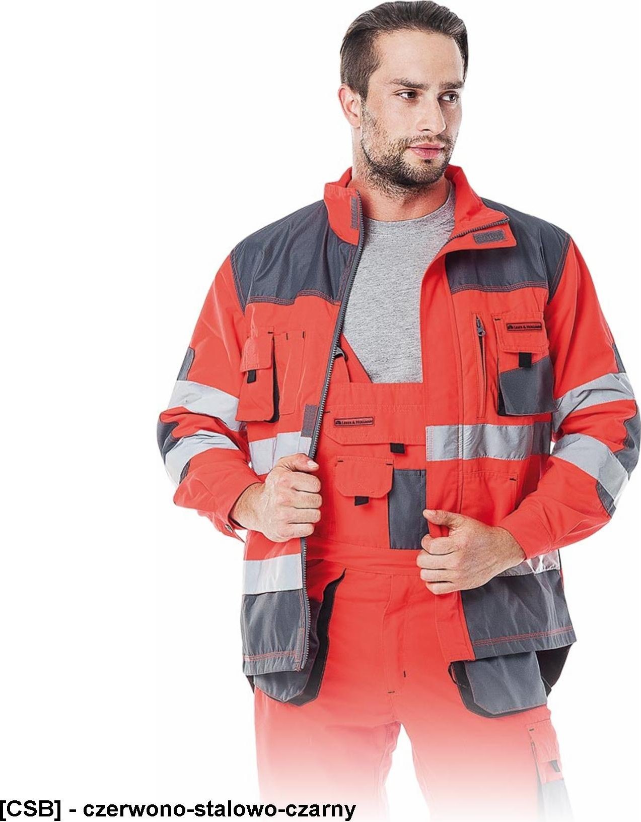 R.E.I.S. LH-FMNX-J - OSTRZEGAWCZA BLUZA OCHRONNA - czerwono-stalowo-czarny L