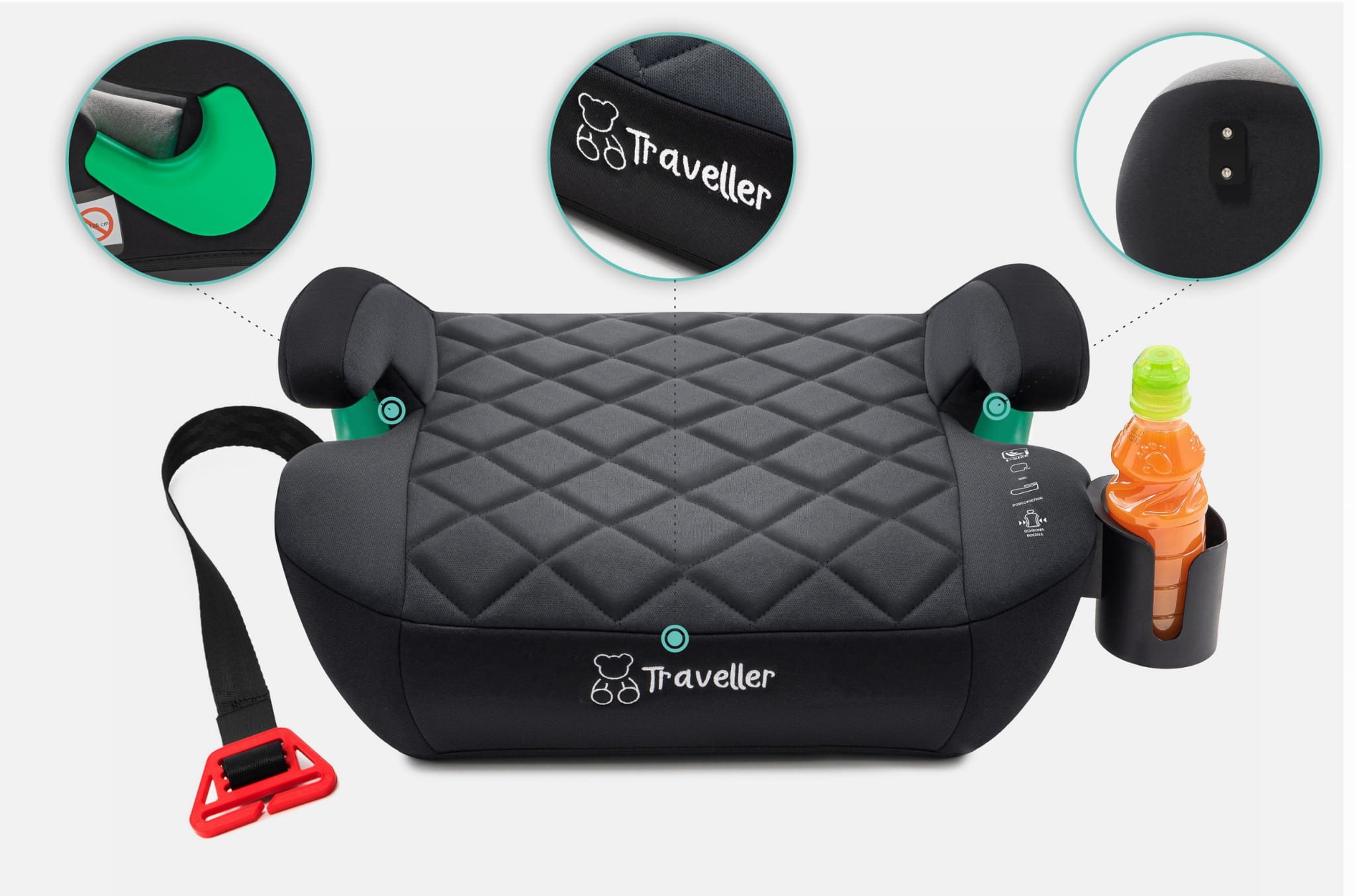 Fotelik samochodowy Monroe FOTELIK SAMOCHODOWY PODKŁADKA SIEDZISKO Z ISOFIX czarny-szary pikowany R129 125-150 CM