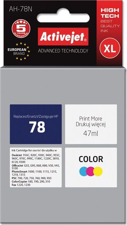 Tusz Activejet Activejet Tusz Activejet AH-78N (zamiennik HP 78 C6578D; Supreme; 47 ml; kolor)