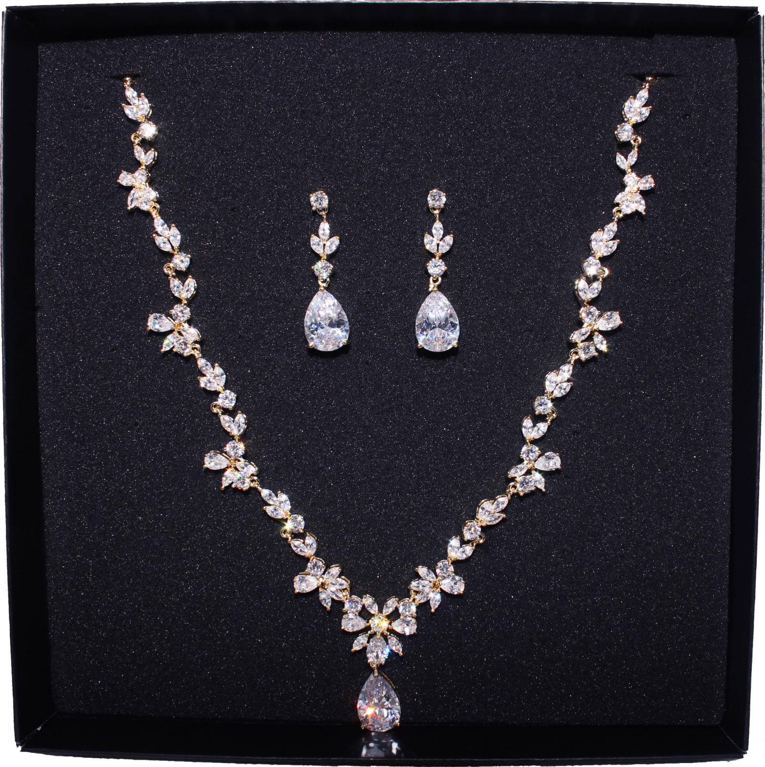 KOKONET KOMPLET złoty ŚLUBNY zestaw kolia KOLCZYKI piękne