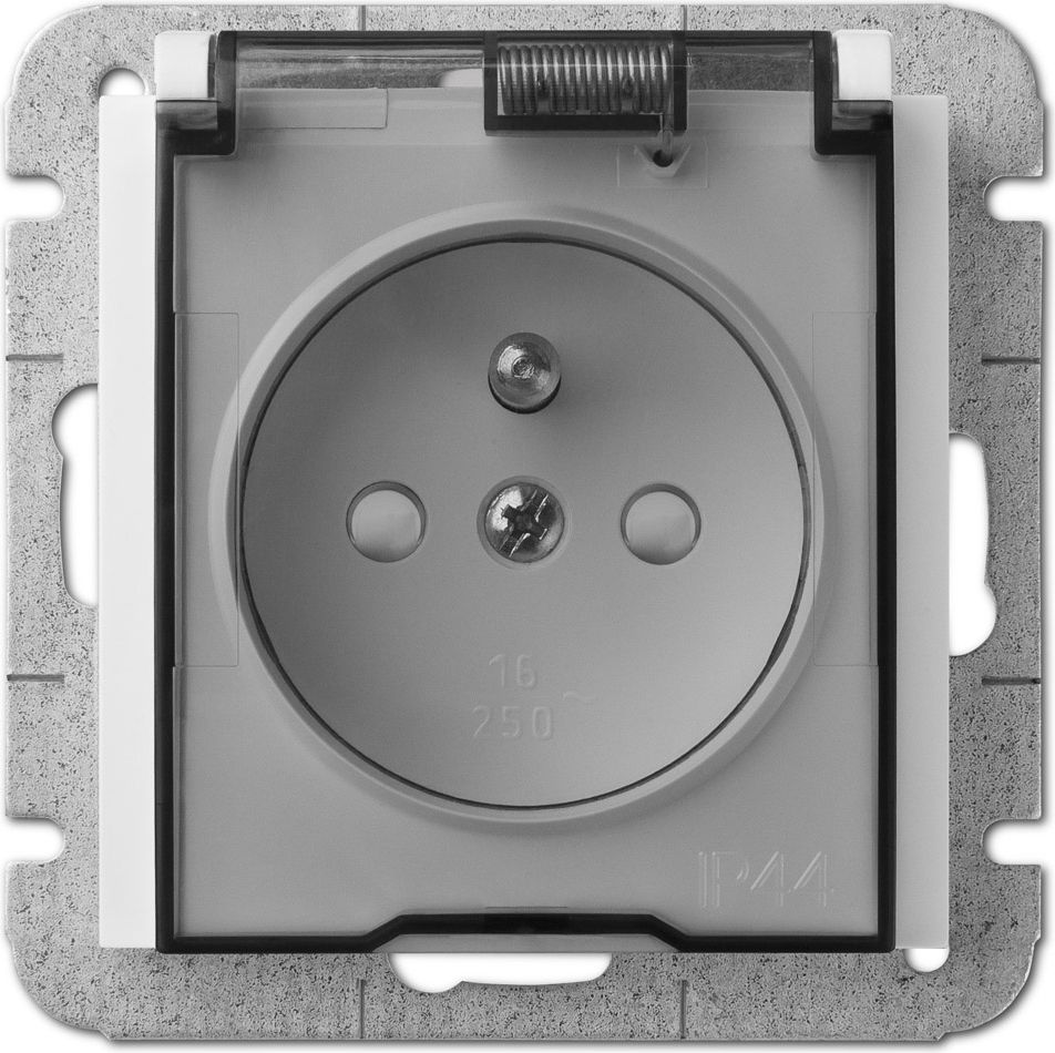 Elektro-Plast Gniazdo hermetyczne Sentia pojedyncze z/u 16A IP44 z klapką transparentną z przesłonami białe (1466-10)