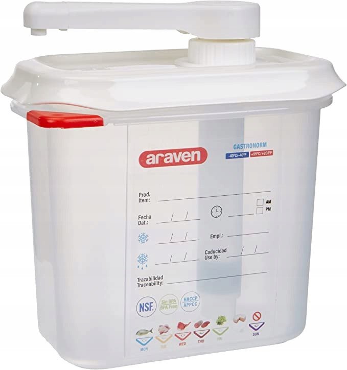 Dyspenser do sosów z pompką, pojemnik GN 1/9, porcja 30 ml | ARAVEN, 1362