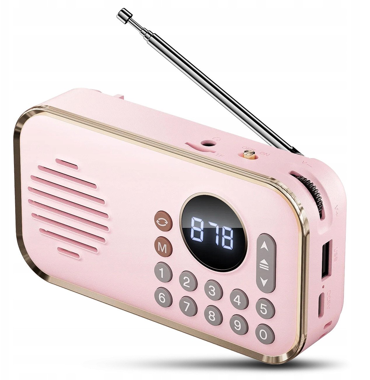GŁOŚNIK PRZENOŚNY BEZPRZEWODOWY BLUETOOTH RADIO FM USB AUX MP3 RÓŻOWY