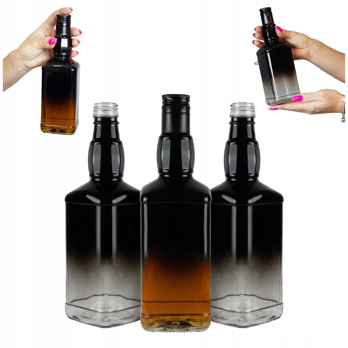 10x Butelki szklane DANIELS 500ml OMBRE czarno - przezroczysta na wódkę