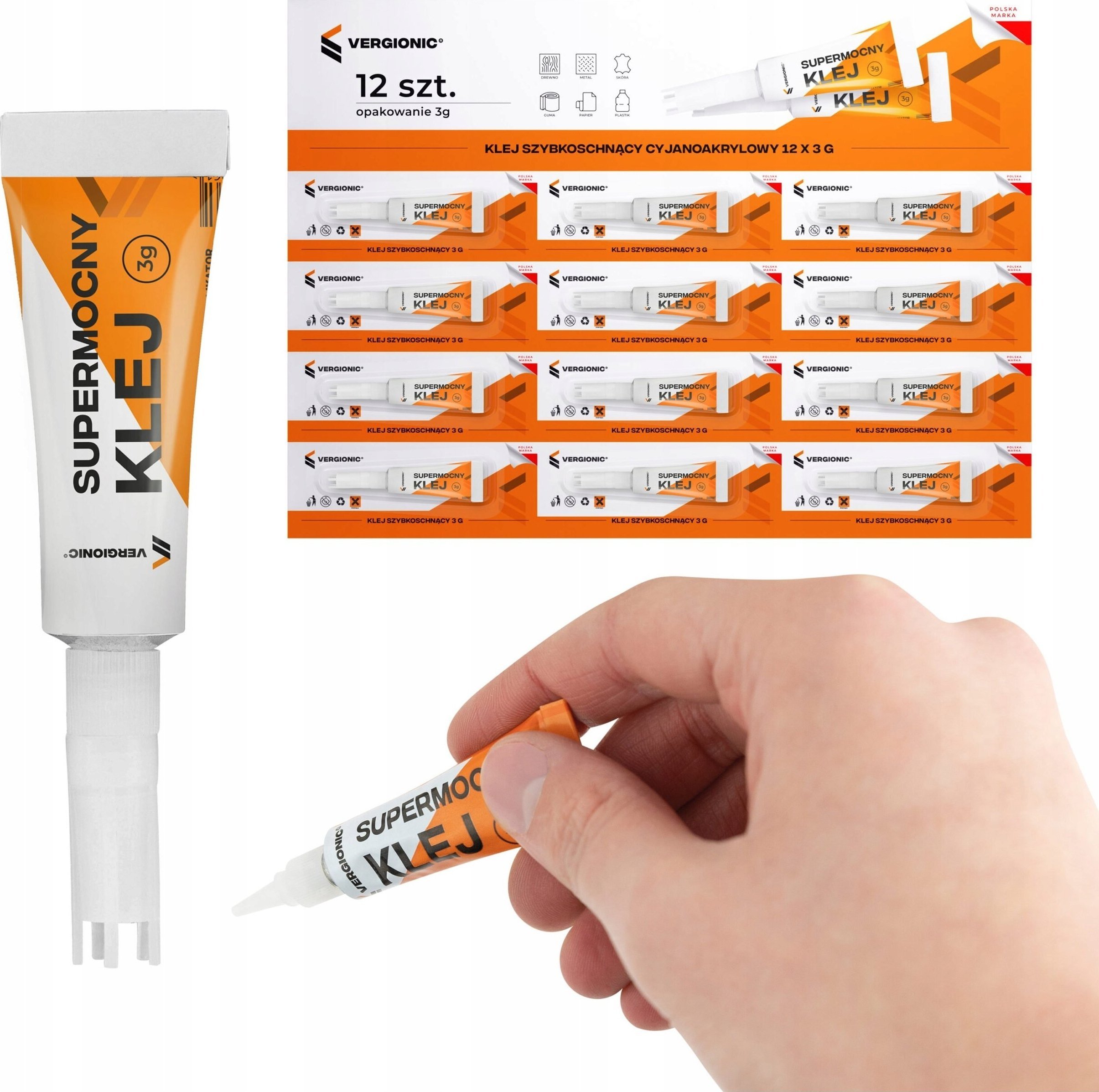 VERGIONIC 12x 3ml KLEJ SZYBKOSCHNĄCY MOCNY BLISTER UNIWERSALNY
