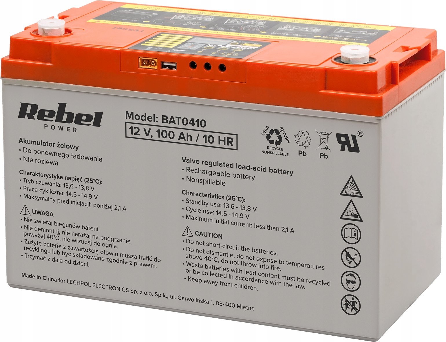 Rebel ML Akumulator żelowy głębokiego rozładowania z wyświetlaczem 12V 100Ah