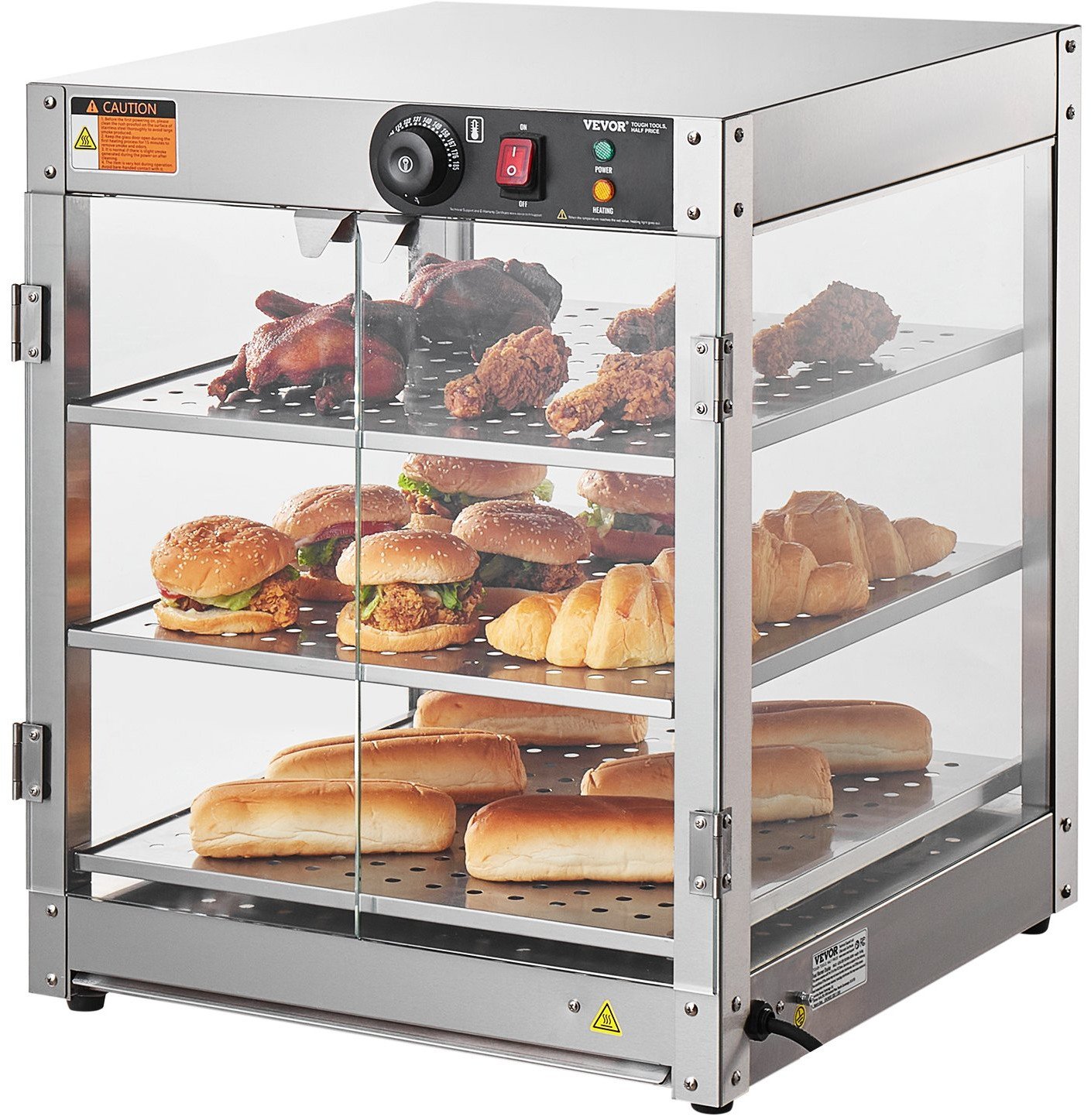 Witryna Grzewcza 3-poziomowa 51 x 51 x 61 cm z Podświetleniem LED