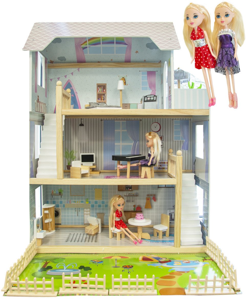 Drewniany domek dla lalek Małgosia z ogrodem i akcesoriami