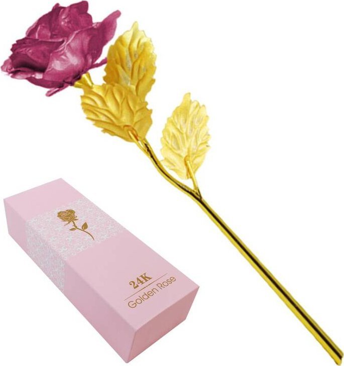 Aptel WIECZNA Róża w kolorze złotym z purpurowymi płatkami +pudełko AG774C