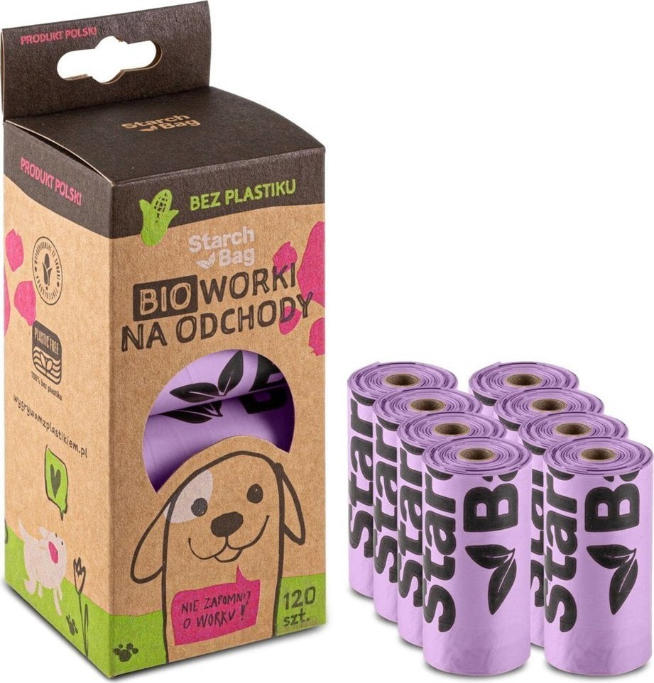 StarchBag STARCHBAG BIOworki* 8 rolek x 15 szt. kol. liliowy