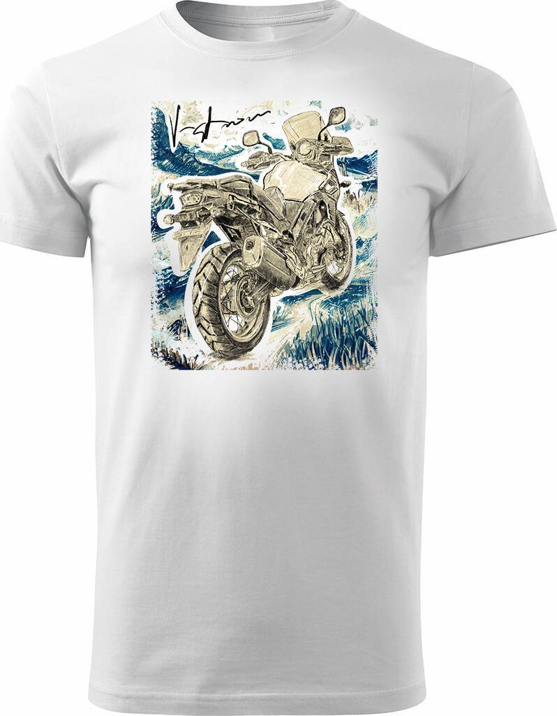 Topslang Koszulka z motocyklem na motor Suzuki V-strom Vstrom DL 650 XT męska biała REGULAR L