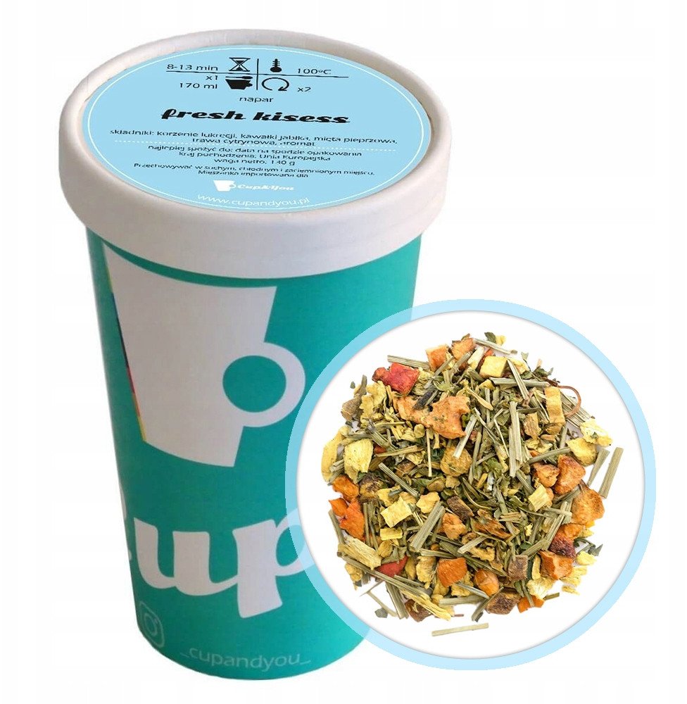 Herbata ziołowa cytrusowa FRESH KISSES kawałki jabłka mięta 130g - herbata liściasta sypana mieszanka napar susz
