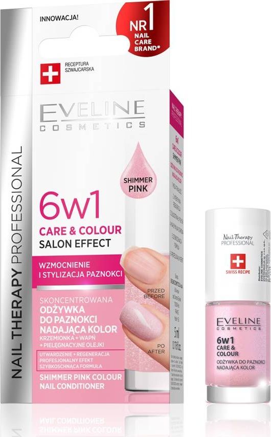 Eveline Eveline Nail Therapy Odżywka do paznokci nadająca kolor 6w1 SHIMMER PINK 5ml
