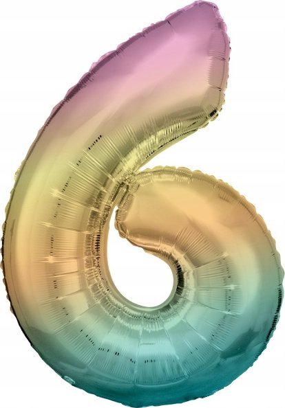 AMSCAN Balon foliowy duża cyfra 6 Tęcza Pastel 60x86cm N34 spakowany 9909704