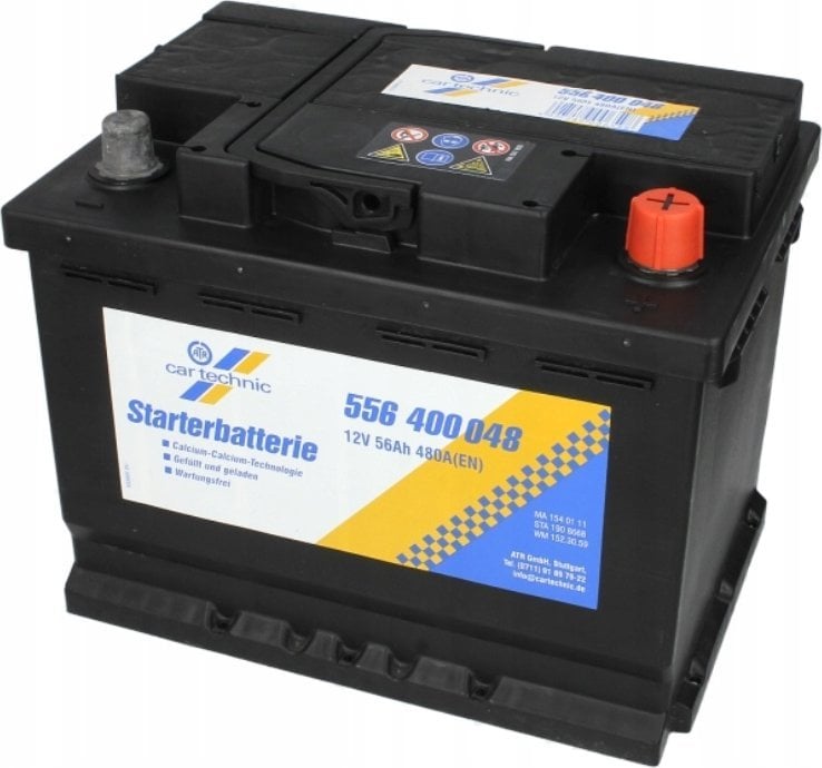 Akumulator CARTECHNIC 12V 56Ah/480A ULTRA POWER (P+ biegun standardowy) 242x175x190 B13 - stopka o wysokości 10 5 mm (rozruchowy)
