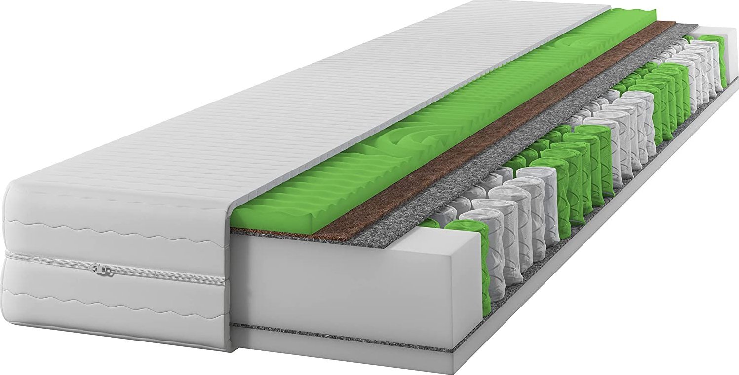 Materac sprężynowy GOLD Plus 135x190 |Pianka masująca |Kokos |Dwustronny H3/H4 | 7 stref |Rdzeń ze sprężyn kieszeniowych |Pikowany pokrowiec