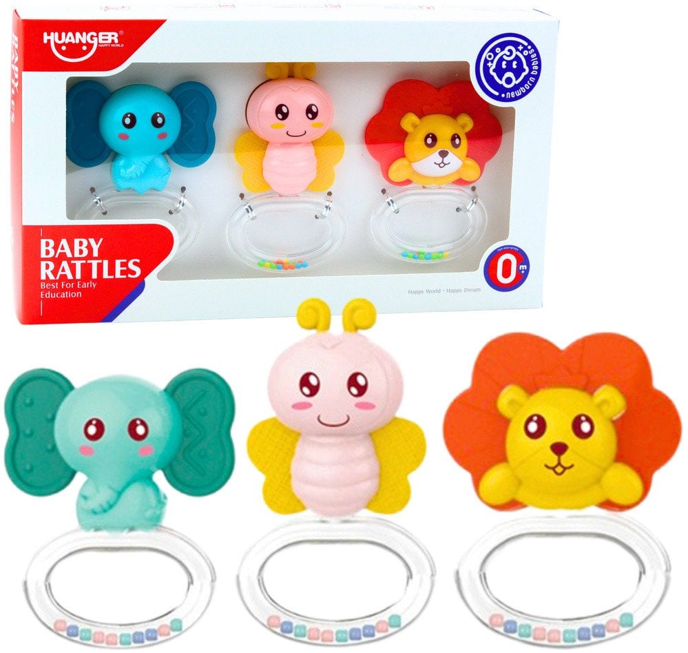 Zestaw Gryzaków Grzechotek Dla Niemowlaka Zwierzątka 3 ele.