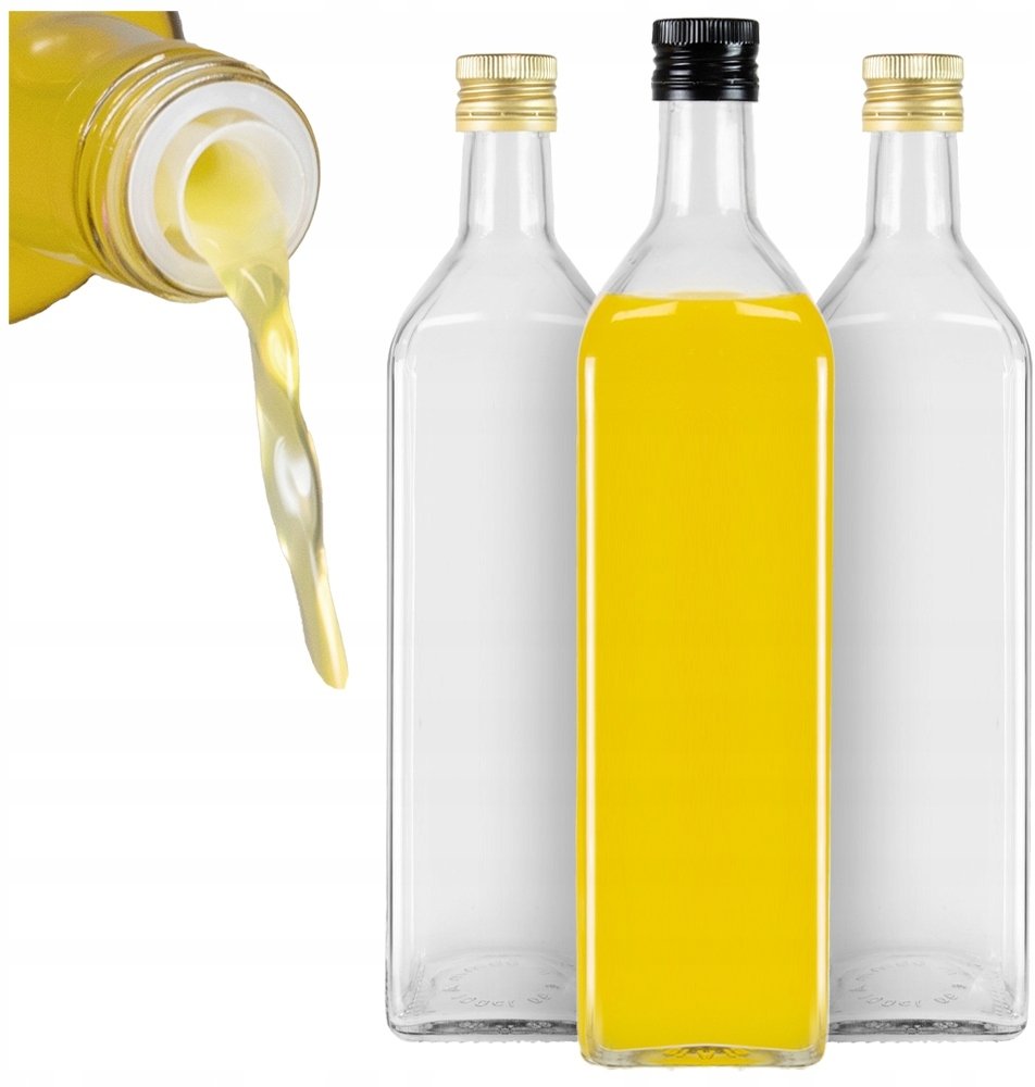 10x Butelka MARASCA BEZBARWNA 1000 ml Z DOZOWNIKIEM na oliwę ocet sok 1l