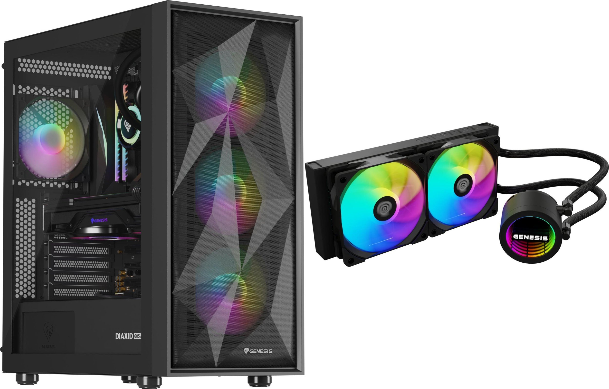 Obudowa Genesis Obudowa Genesis Diaxid 605 ARGB czarna (NPC-2172) + chłodzenie wodne Hydia 240 ARGB (NLG-2319)