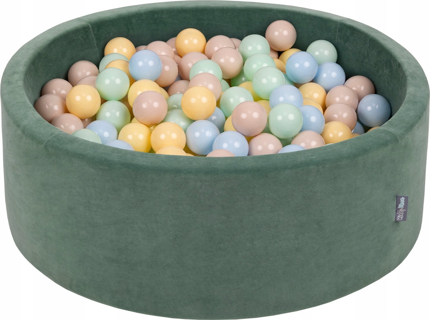 KiddyMoon Suchy basen okrągły VELVET z piłeczkami 7cm zieleń lasu: pastelowy beż-pastelowy niebieski-pastelowy żółty-mięta 90x30cm/200piłek Zabawka ba