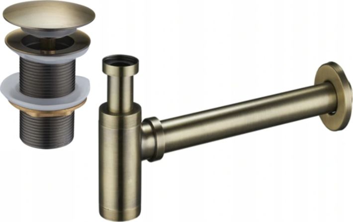 Syfon Mexen Mexen półsyfon umywalkowy okrągły z korkiem klik-klak, bez przelewu, mosiądz antyczny- 7991050-40