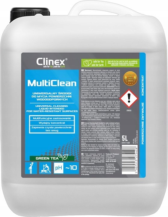 Clinex Uniwersalny środek CLINEX Multi Clean, do mycia powierzchni wodoodpornych, Green Tea, 5l