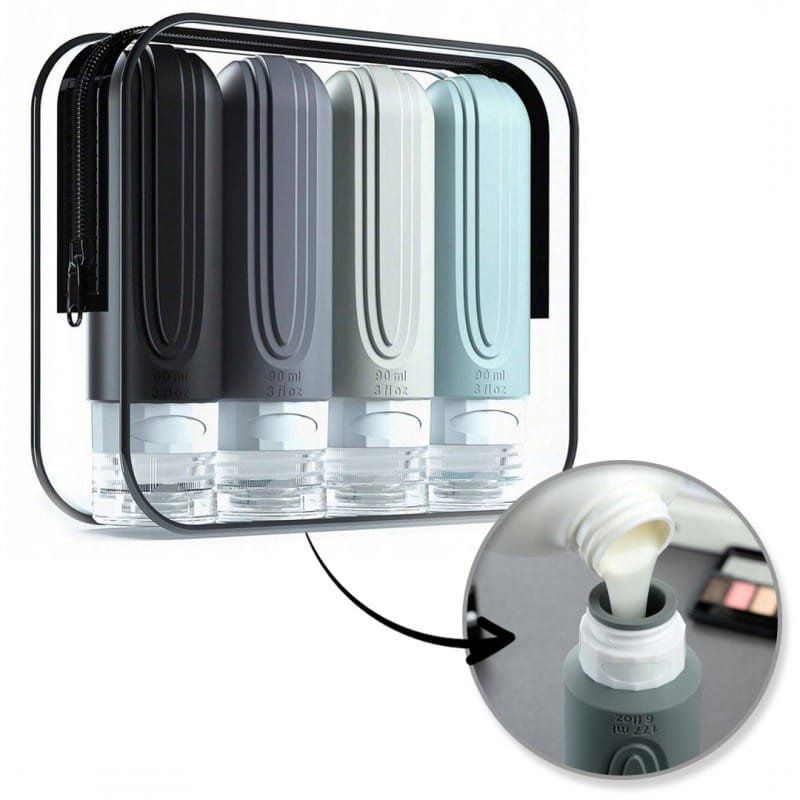 Zestaw silikonowych pojemniczków, buteleczek podróżnych 4w1 90ml KS138