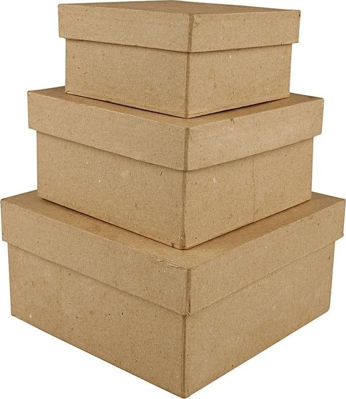 Pudełka pap-mache 3 rozmiary Kwadratowe