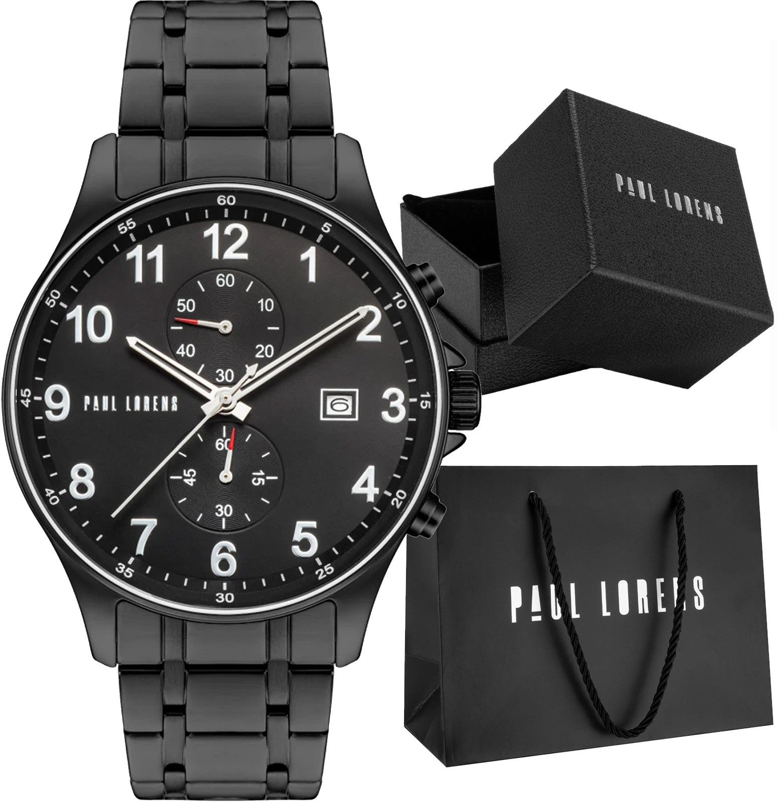 Zegarek męski czarny elegancki na bransolecie Paul Lorens GHOST PL20002B-1A5