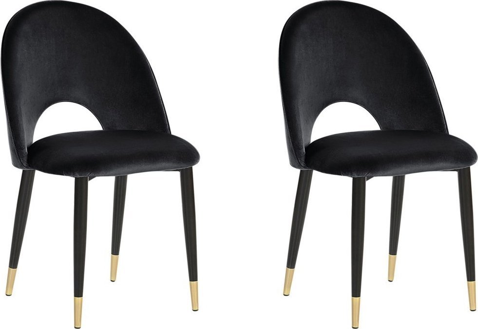 Beliani Zestaw 2 krzeseł do jadalni welurowy czarny MAGALIA