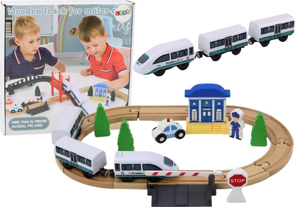 LeanToys Drewniany Tor Kolejowy Pociąg Kolejka Tory Akcesoria Most Policja 3,2m