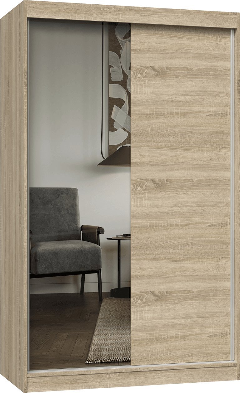 Topeshop Szafa przesuwna IGA 120cm, 1 lustro Dąb Sonoma