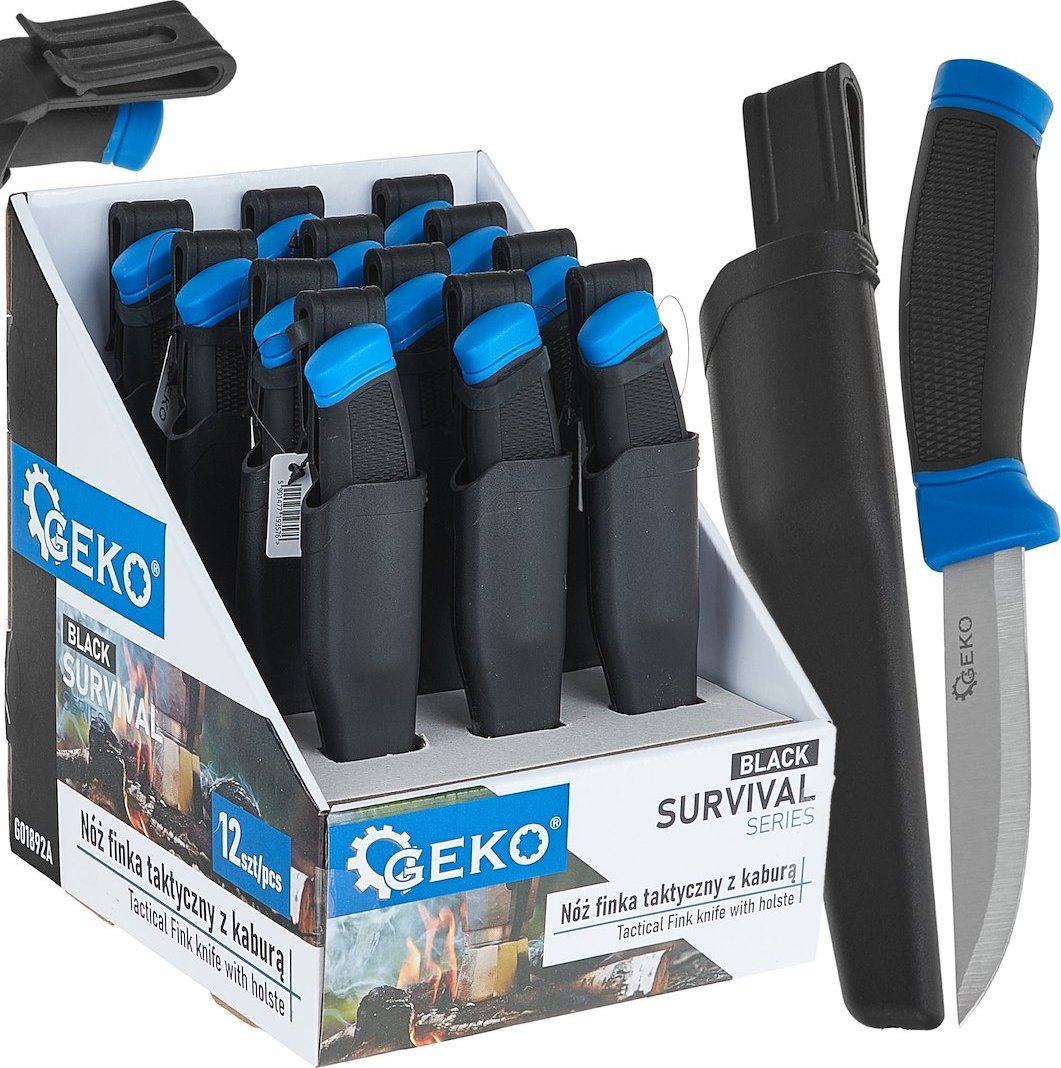 Nóż finka taktyczny 215/105mm z kaburą BLACK SURVIVAL SERIES – kartonik wystawowy (12/48)