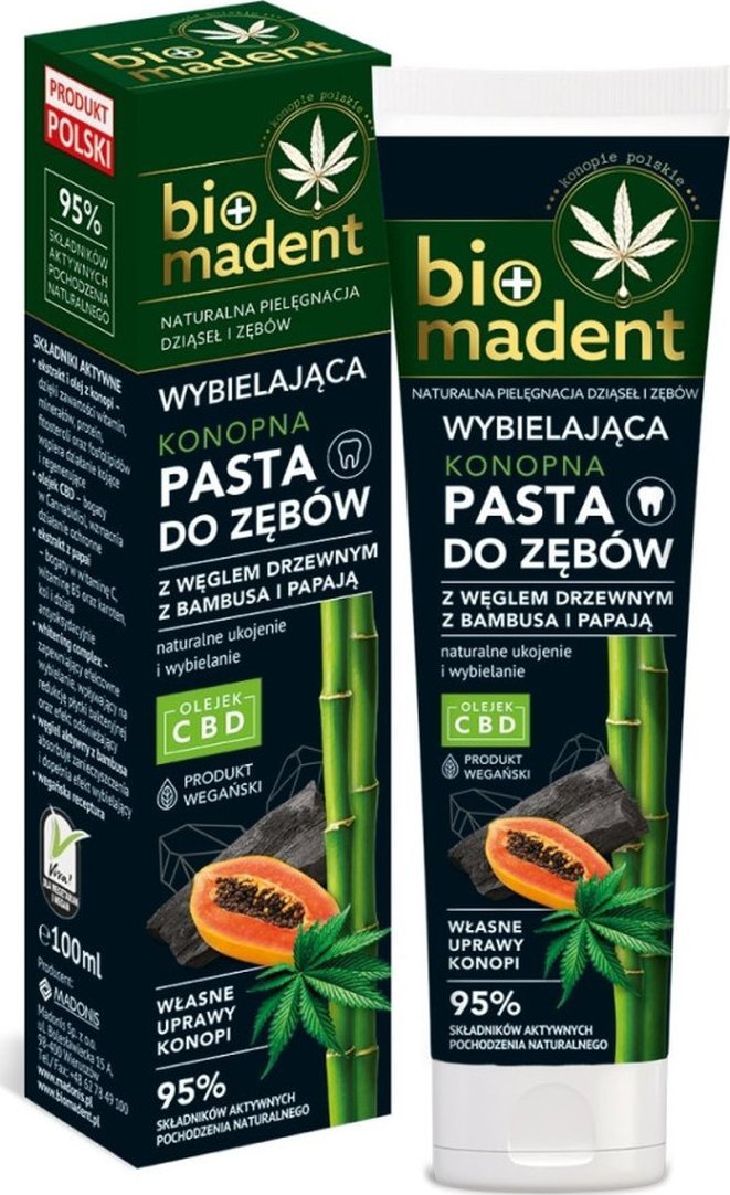 Bio Madent Konopna wybielająca pasta do zębów z węglem drzewnym i papają 100ml