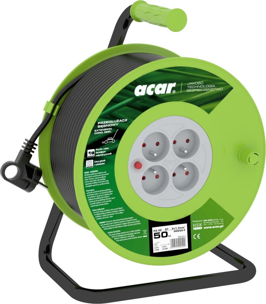 Acar przedłużacz zwijany 50m czarny (M02051)