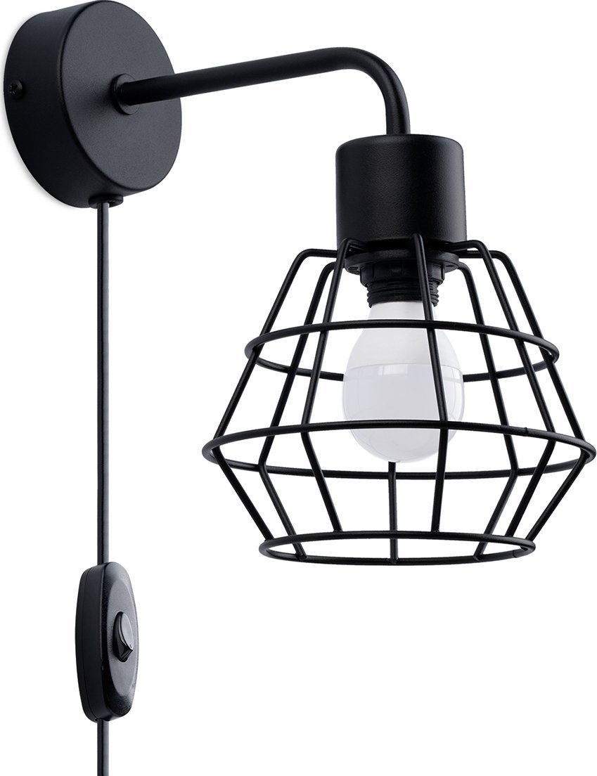 Kinkiet Sollux Lighting Druciany kinkiet ścienny czarny loft do sypialni, salonu