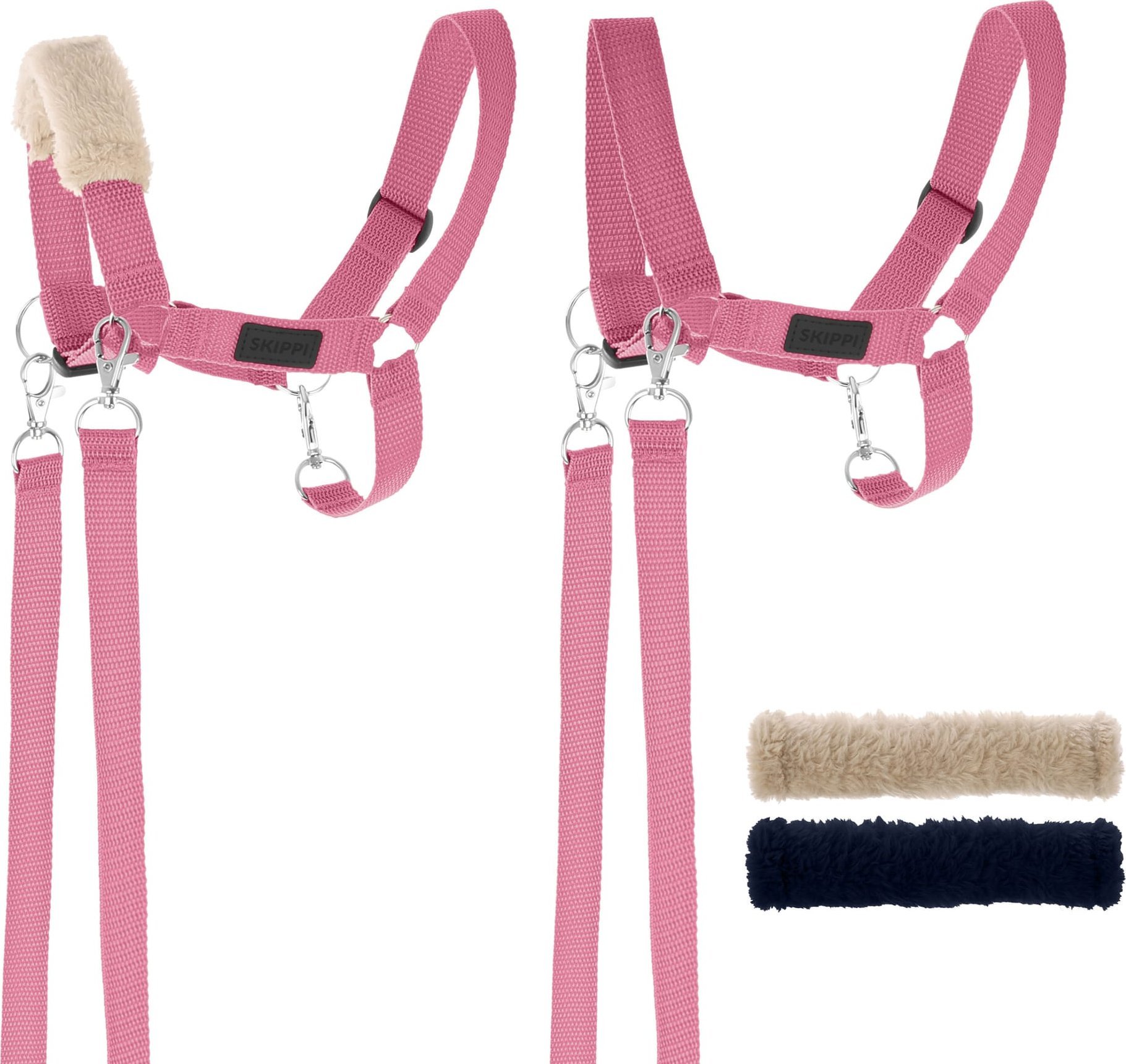Skippi Kantar dla Hobby Horse - wodze, 2 wymienne futerka - różowy