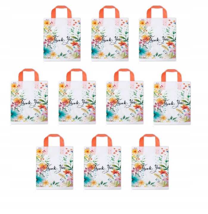 Torebki prezentowe Thank You Urodziny Party pomarańczowe kwiaty 10 szt