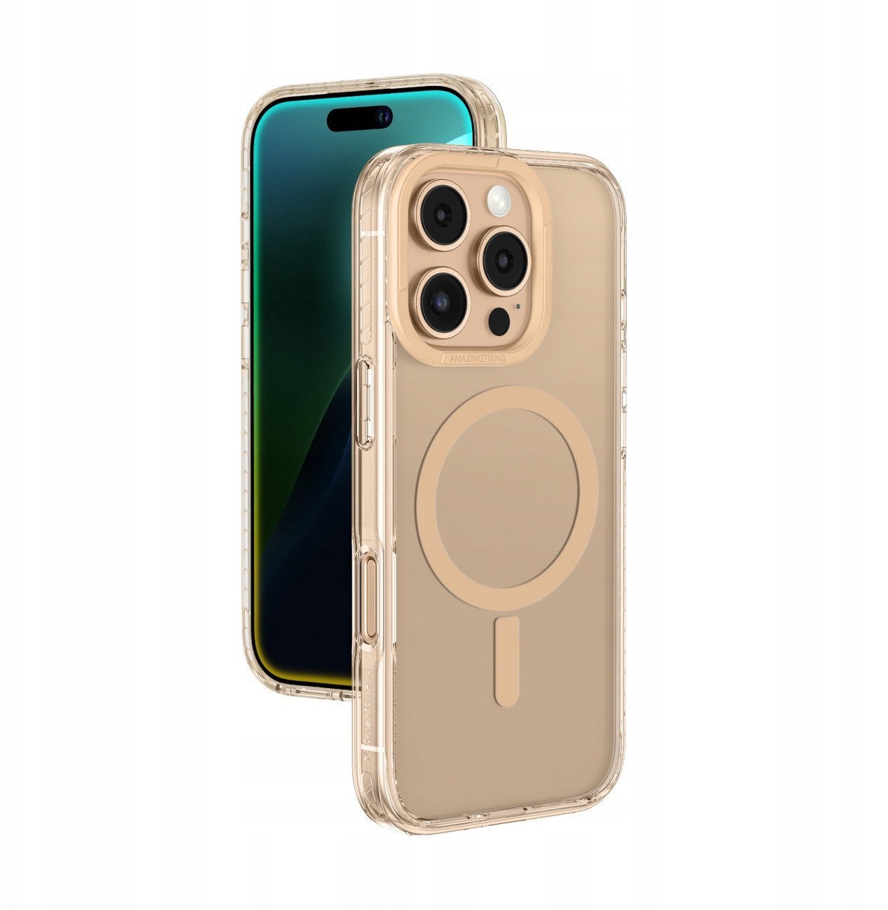 Etui silikonowe AMAZINGTHING Titan Pro Mag Case z pierścieniem magnetycznym do iPhone 16 Pro Max - różowe złoto