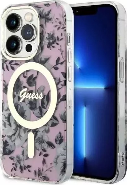 Guess Etui na telefon Guess GUHMP14XHCFWSP do Apple iPhone 14 Pro Max 6,7" różowy/pink hardcase Flower MagSafe