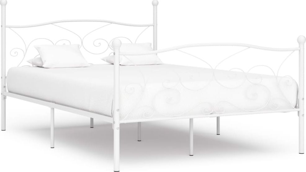 vidaXL Rama łóżka ze stelażem z listw, biała, metalowa, 160 x 200 cm