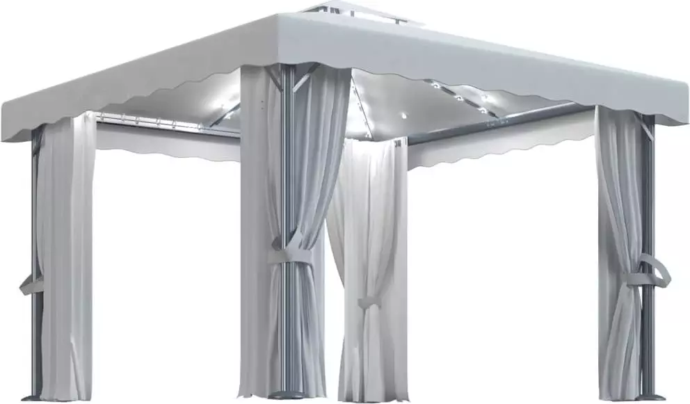 vidaXL Altana z zasłonami i sznurem lampek, 4x3 m, kremowa