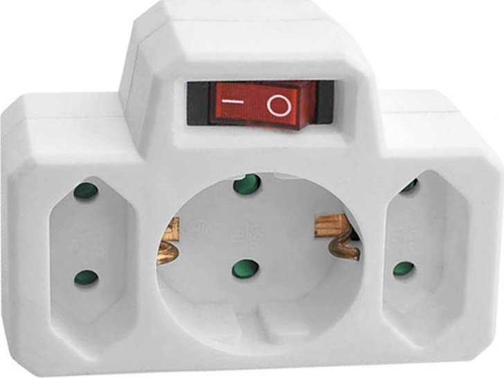 Orno Rozgałęźnik 1x2P+Z (Schuko), 2x2P/II z włącznikiem, biały