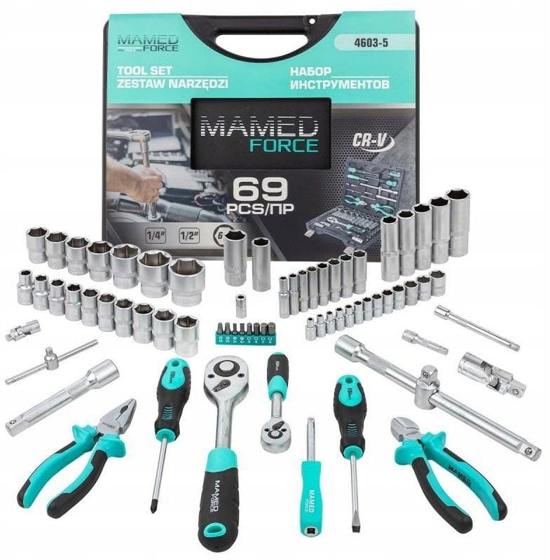 Zestaw narzędzi 69el. 1/4" i 1/2" (4-32mm) (6-kątnych)