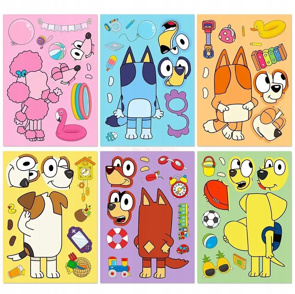 Wyklejanka manualna dla dzieci Bluey Naklejka Naklejki 6 szt