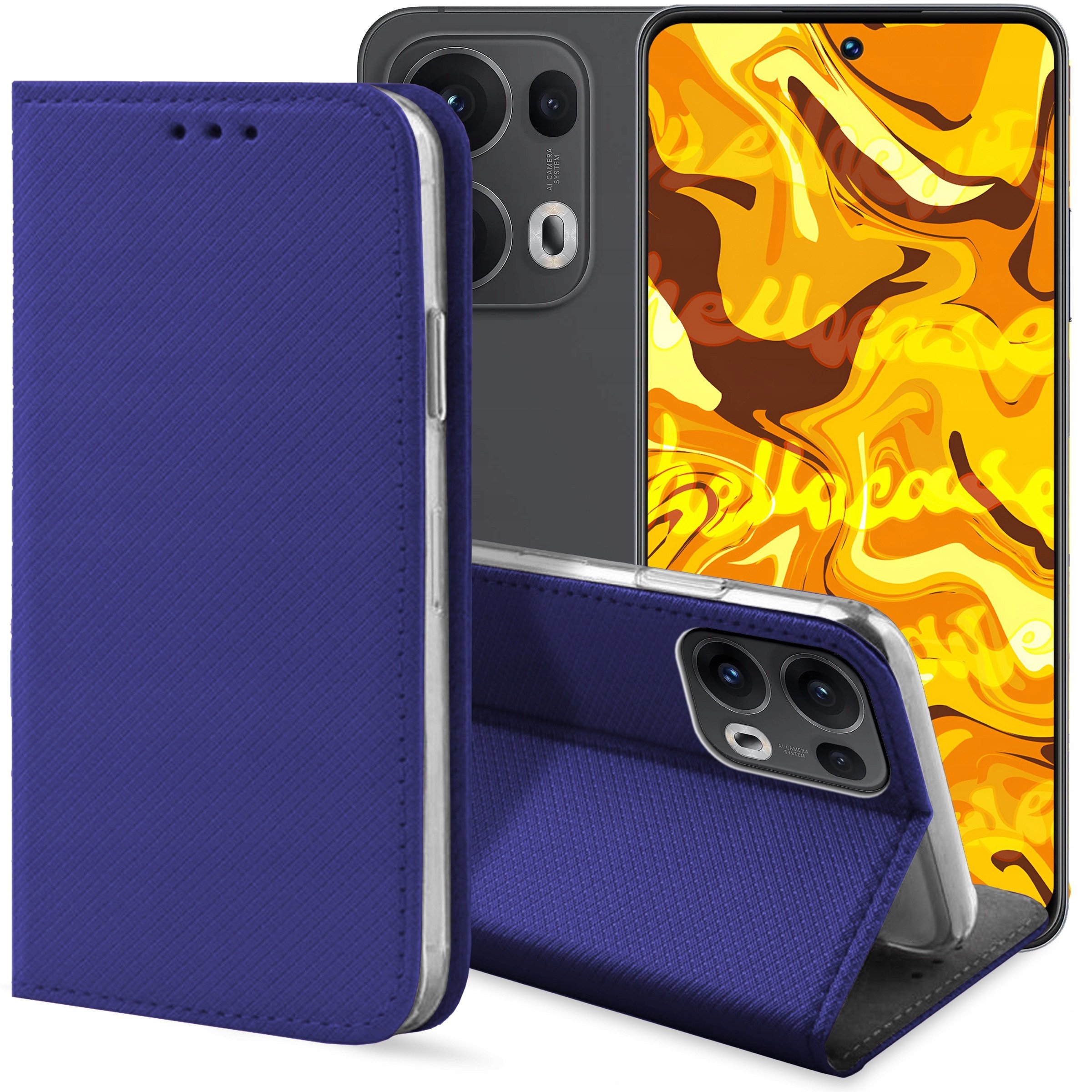 ETUI Z KLAPKĄ DO OPPO RENO13 PRO 5G GRANATOWE ZAMYKANE MAGNETYCZNE KABURA