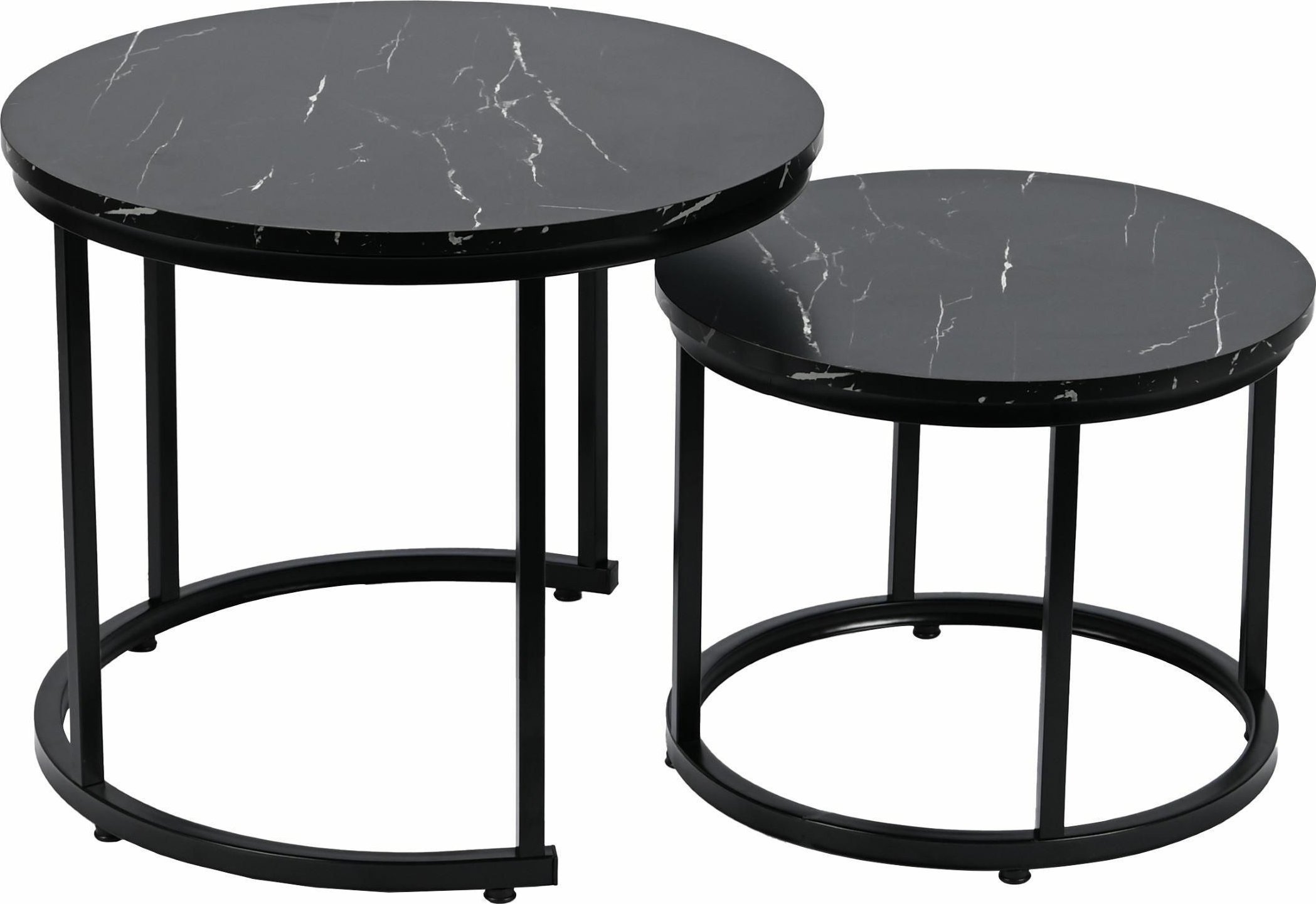 kontrast Stoliki kawowe okrągłe zestaw stolików loft fi 53x45 fi 43x35 marmur czarny + srebrny